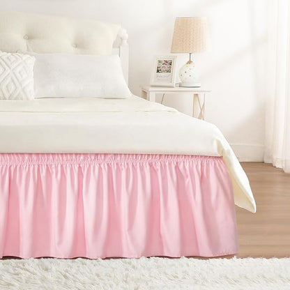 RIMELA Bed Skirt Full Size 15 Inch Drop, Elastic Bed Skirting for Adjustable Bed Base and Frame, Bedding Dust Ruffle Easy to Install, Hotel Quality Wrap Around Bedskirt (Pink)