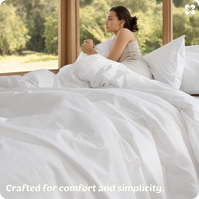 Bedsure Cotton Duvet Cover King - Luxury Slub Weave 100% Cotton Duvet Cover Set, PureWoven Bedding Set with a Linen Like Textured, Easy Change, Bright White, 104" x 90"