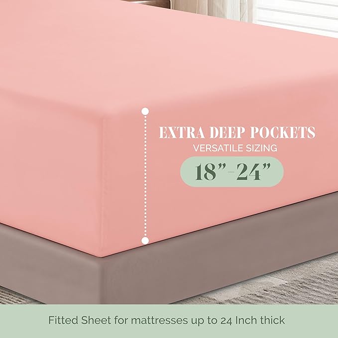 Elegant Comfort Luxurious 1500 Premium Hotel Quality Microfiber 4-Piece Sheet Set, 18-24 Inches Deep - Extra Deep Pocket Sheets - Ultra Soft 4PC Deep Pocket Sheets, King, Dusty Rose