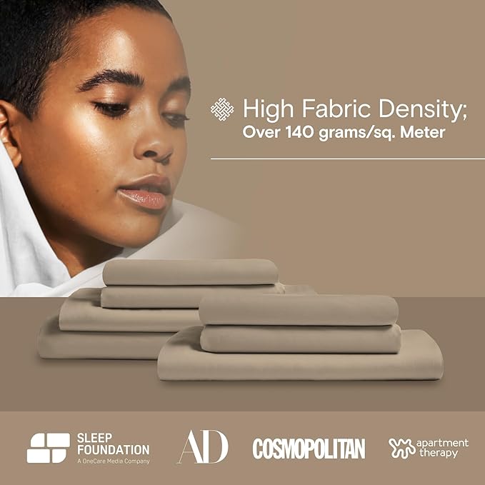 DOZ Sheet Set, 100% Viscose derived from Bamboo, Organically Grown, Buttery Soft, Cooling Sheets, High GSM, Deep Pockets - 3 Piece - 1 Pillowcase 1 Fitted Sheet 1 Top Sheet (Dune, Twin)