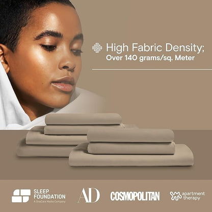 DOZ Sheet Set, 100% Viscose derived from Bamboo, Organically Grown, Buttery Soft, Cooling Sheets, High GSM, Deep Pockets - 3 Piece - 1 Pillowcase 1 Fitted Sheet 1 Top Sheet (Dune, Twin)