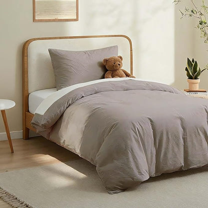 LOVQUE 100% Cotton Duvet Cover Set Twin Size, Mauve Brown Linen-Like Natural Bedding Set with Zipper Closure (No Comforter), Twin Size, Duvet Cover (68"x90") x 1, Pillowsham(20"x26") x 1