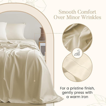 Full Sheet Set - 800TC Egyptian Cotton Bedding Sheets & Pillowcases - Soft, Durable and Luxurious 4PC Sateen Weave Ivory Bed Sheets for Full Size Bed, No Pill & Shrink Thick Machine Washable