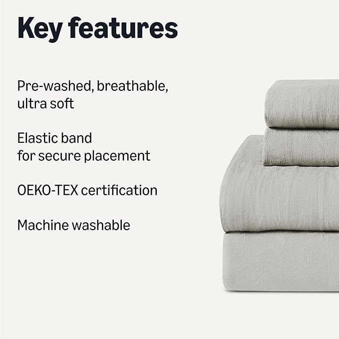 Amazon Basics King Bed Sheet, 4-Piece Bedding Set, Double Brushed Microfiber, Ultra Soft, Easy Care, Grey