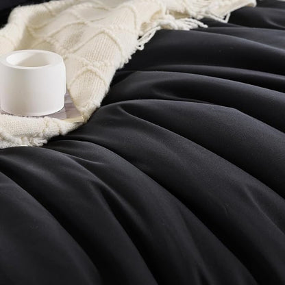 weigelia Queen Comforter Set Black Comforter Boho Solid Color Bedding Comforter Set for All Season Soft Lightweight Microfiber 3PCS Cozy Reversible Comforter Set (1 Comforter, 2 Pillowcases)