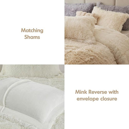Intelligent Design Long Shaggy Faux Fur Comforter Set, Soft Plush Reverse, Chic Ombre Design Twin Size Comforter Sets, All Season Bedding Set, Matching Sham, Brielle, Twin/Twin XL(66"x90") Natural