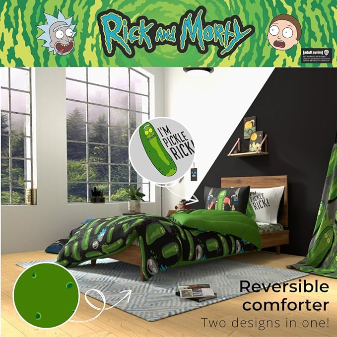 Rick & Morty Bedding 7 Piece Super Soft Cozy Reversible Comforter and Sheet Set with Sham, Full, (Officially Licensed Product) By Franco