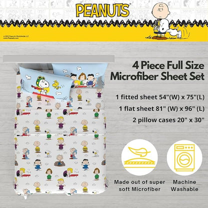 Collectibles Peanuts Snoopy Bedding Super Soft Cozy Microfiber 4 Piece Full Sheet Set, (Officially Licensed Product) By Franco