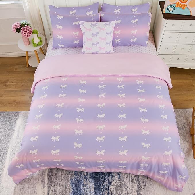 Cokouchyi Twin Comforter Sets for Boys Girls, Unicorn Glow in The Dark Kids Bedding Sets, 5 Pcs Twin Bed in a Bag with Comforter, Sheets, Pillow Sham, Cushion Cover, Unicorn