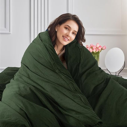 NEXHOME PRO Twin Duvet Cover Set – 100% Certified Organic Cotton with Washed Feel & Linen-Like Texture, Comfortable & Breathable, Home Bedding Set Olive Green (No Comforter)