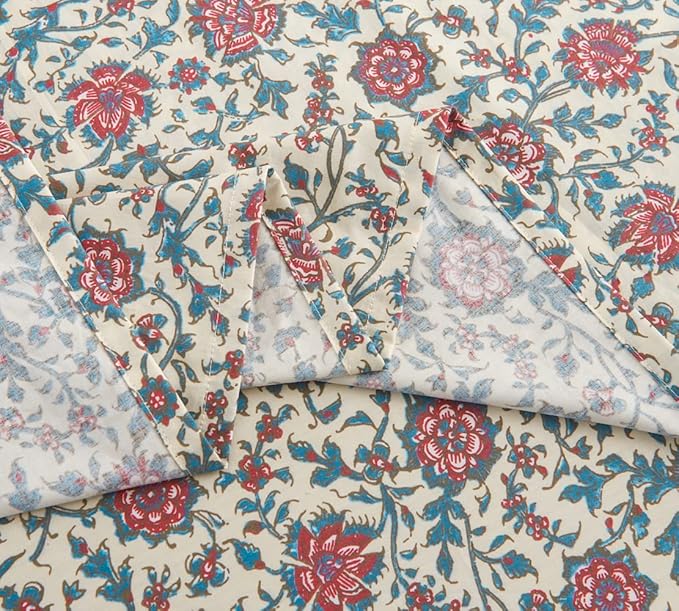 DAUAOTO 100% Cotton Full Size Sheets Set, Fit Mattress Up to 14" Deep, Printed Country Rustic Floral Pattern Bedlinen Sets