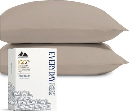 Mayfair Linen 100% Organic Cotton King Size Pillow Cases Set of 2 - Soft Hotel Quality Covers for King Size Pillows (Taupe), Authentic GOTS Certified, Crisp, Cooling Percale Weave Cotton Pillowcases