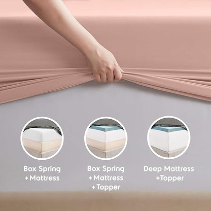 Nestl Split King Sheet Set - 1800 Ultra-Soft Microfiber Bed Sheets - Double Brushed - Deep Pockets - Easy Fit - 5 Piece Set - Bed Sheets & Pillowcases (Split King, Peach Beige)
