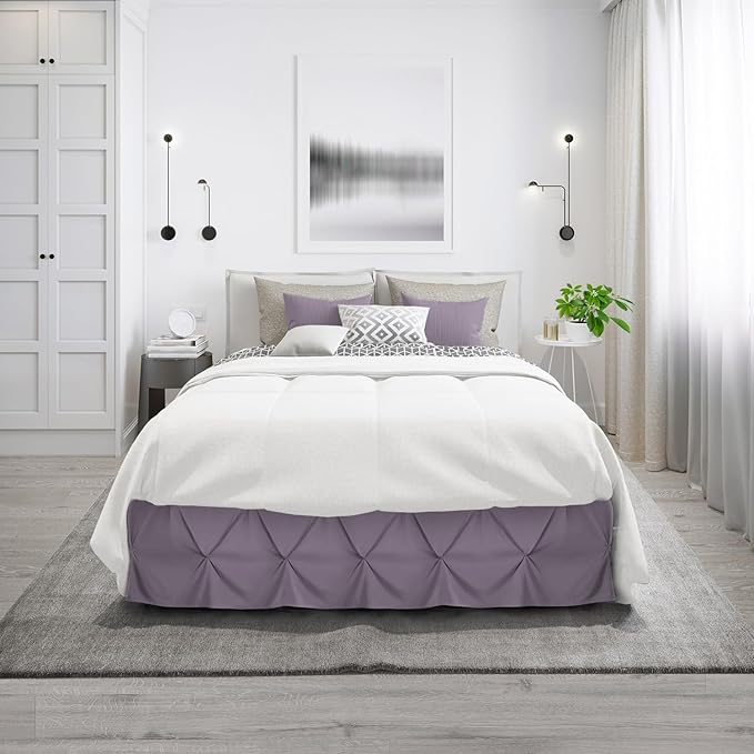 Nestl Grayish Purple Bed Skirt Queen Size, Pinch Pleat Queen Bed Skirt, 14" Inch Drop Queen Bedskirt, Hotel Quality Purple Bed Skirts, Microfiber Bedskirt for Queen Bed, Grayish Purple Queen Bed Skirt