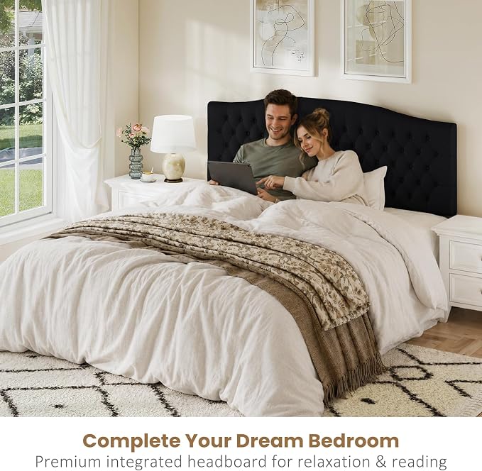King Headboard Only, Upholstered Headboard King for Adjustable Bed Velvet Tufted Wall Mounted Head Board with Solid Wood Legs Head Board, Black