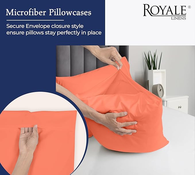 Royale Linens King Pillowcase Set of 2 - Bed Pillow Cover - 20" x 40" -Coral Pillowcases - 1800 Brushed Microfiber, Wrinkle & Fade Resistant - Soft & Cozy- King Size Pillow Case (Coral)