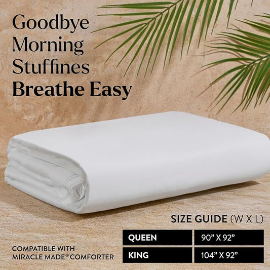Miracle Made All-Season Cotton Duvet Cover – Water-Resistant, Lightweight, Breathable Bedding – Compatible with 3-Temperature Zone Comforter – King/Cali King, White