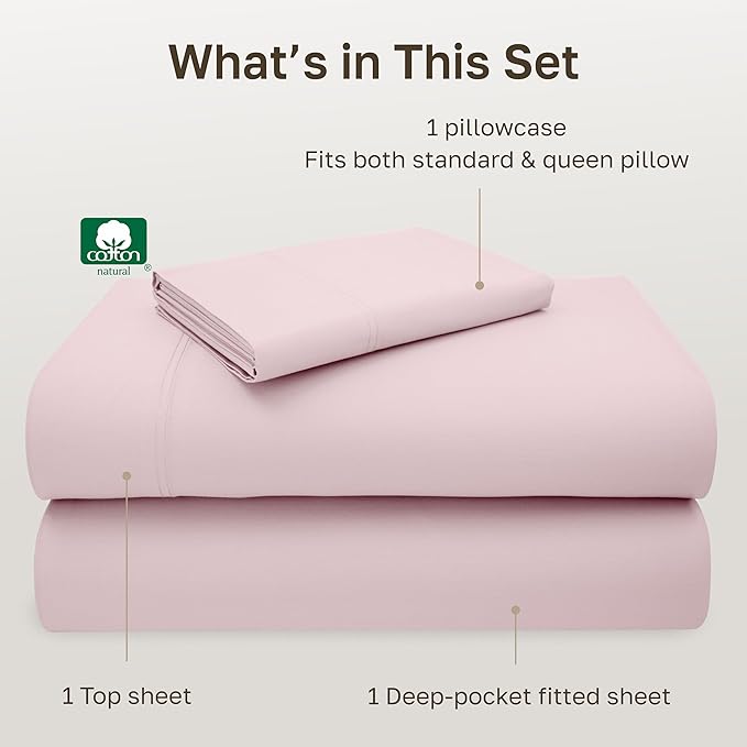 California Design Den 5-Star Hotel-Quality Twin Bed Sheets Cotton, 100% Cotton Sheet Set - 600 Thread Count Sateen with Deep Pockets (Blush Pink)