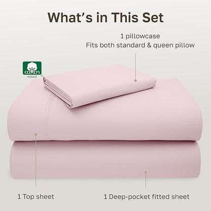 California Design Den 5-Star Hotel-Quality Twin Bed Sheets Cotton, 100% Cotton Sheet Set - 600 Thread Count Sateen with Deep Pockets (Blush Pink)