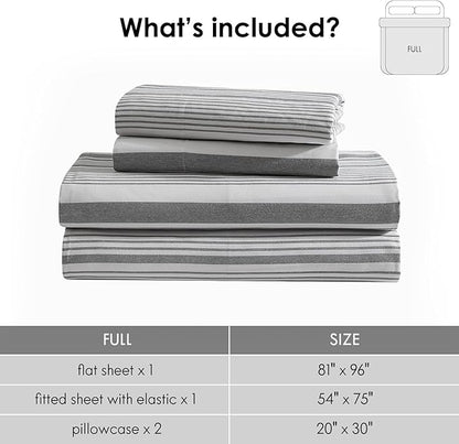 ClevaHome Classic Stripe Sheet Set - 4 Pieces Super Soft & Breathable Bed Sheet Set with Deep Pocket, Enhanced Comfort & Easy Care (Full, Stone Stripe)