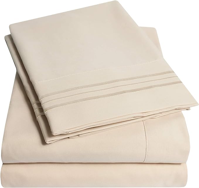 1500 Supreme Collection Extra Soft Split King Sheets Set, Beige - Luxury Bed Sheets Set with Deep Pocket Wrinkle Free Bedding, Over 40 Colors, Split King Size, Beige