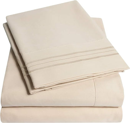 1500 Supreme Collection Extra Soft Split King Sheets Set, Beige - Luxury Bed Sheets Set with Deep Pocket Wrinkle Free Bedding, Over 40 Colors, Split King Size, Beige