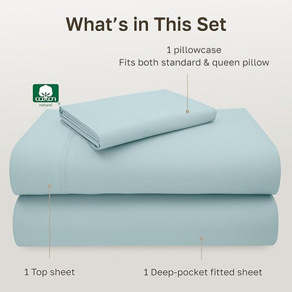 California Design Den Luxury Twin Sheet Set - 100% Cotton, 600 Thread Count Deep Pocket Twin Sheets, Soft Hotel-Quality Bedding with Sateen Weave - Seafoam