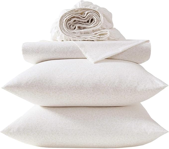 Laura Ashley - Queen Sheet Set, Crisp & Cool Cotton Percale Bed Sheets, Deep Pockets, Bedding with Matching Fitted Sheet & Pillowcases (Chelsie Vine Yellow)