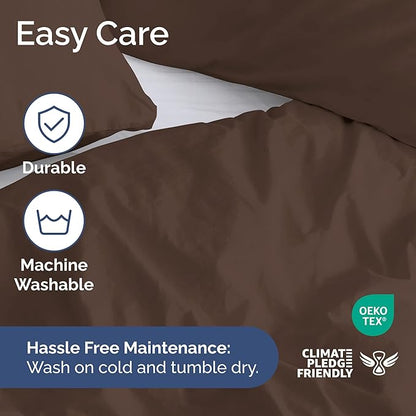Duvet Cover Full Size Set - Extra Soft Full Duvet Cover 80" x 90" with 2 Pillow Shams - Hotel Luxury, Easy Care and Fade Free w/ Zipper Closures & Ties - All Season, Comfy, Cozy & Breathable (Brown)