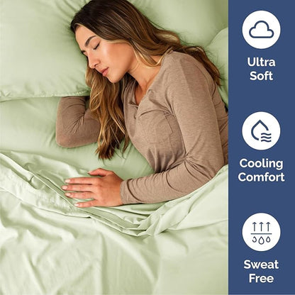 Cal King Size 4 Piece Sheet Set - Comfy Breathable & Cooling Bed Sheets Set - Hotel Luxury Bedding for Women, Men, Kids, Teens, Boys & Girls - Deep Pockets & Wrinkle Free - Oeko-Tex - Light Sage Green