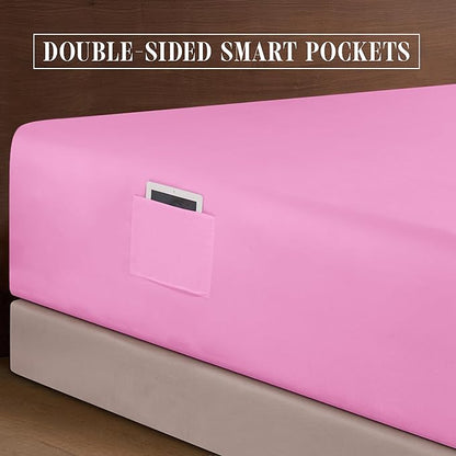 Elegant Comfort Luxurious 1500 Premium Hotel Quality Microfiber 4-Piece Sheet Set, 18-24 Inches Deep - Extra Deep Pocket Sheets - Ultra Soft 4PC Deep Pocket Sheets, Twin/Twin XL, Light Pink