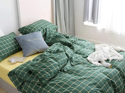 Houseri Green Plaid Comforter Set Twin Emerald Green Bedding Sets Twin Size for College Boys Jade Buffalo Checkered Comforter Twin Girls Vintage Green Grid Comforter Kids Green Gingham Comforter Twin
