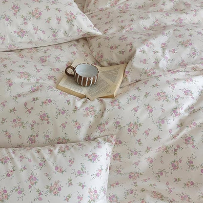 VM VOUGEMARKET Purple Blooming Comforter Set Full 3 Pcs Vintage Pink Flower Down Comforter with 2 Pillowcases All Season Soft & Lightweight Comforter Set for Girls Women 80"x90"