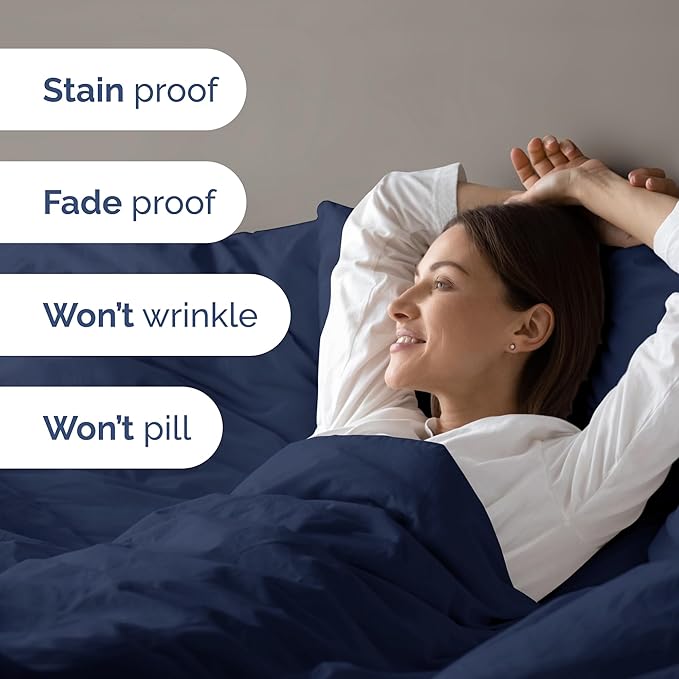 Duvet Cover Twin/Twin XL Size Set - Extra Soft Twin/Twin XL Duvet Cover 68" x 90" with 1 Pillow Sham - Hotel Luxury, Easy Care, Fade Free with Zipper Closures & Ties - Comfy & Breathable (Navy Blue)