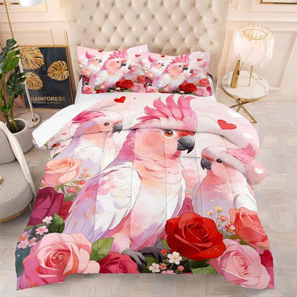 Women Girls 3-Piece Romantic Lover Comforter Set, Girls Romantic Roses Bedding Sets King Size, Includes 1 Comforter 104"x90" and 2 Pillowcases