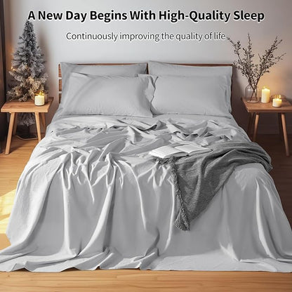 LBRO2M 100% Pure Linen Sheet Set Deep Pocket Up to 16" Bed Sheets Sets, Natural Flax Beddings Soft, Breathable, Comfortable for All Seasons 6 Pcs Sheet Set Full Size, Grey