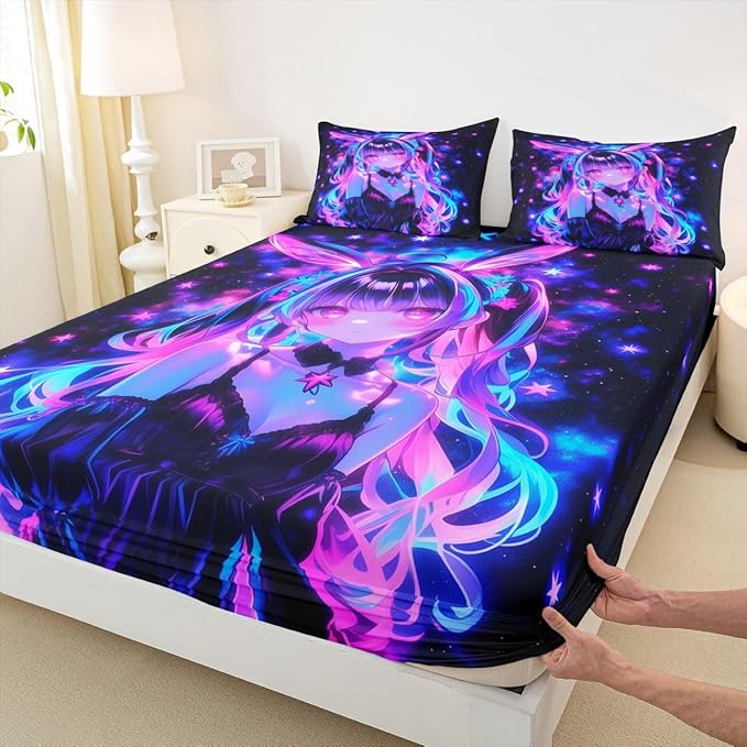 Erosebridal 3D Mushroom Girls Sheets for Boys Girls Japanese Modern Fashion Fitted Sheet,Abstract Graffiti Kids Bedding Sets Watercolor Aesthetic Bed Sets Twin 2 Piece
