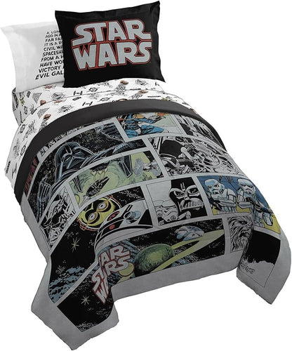 Jay Franco Star Wars Comic Book Twin Size Comforter Set - 5 Piece Bedding Includes Sheet Set & Pillow Covers - Super Soft Cozy Kids Bedding