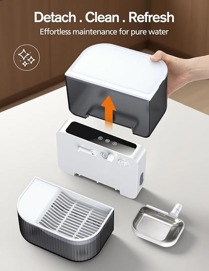 Wireless Cat Water Fountain with No Filters, 180-Day Battery & Precision Flow Control,3.5L Smart Pet Water Dispenser with Wastewater Separation & Custom Scheduling for Cats & Dogs, White