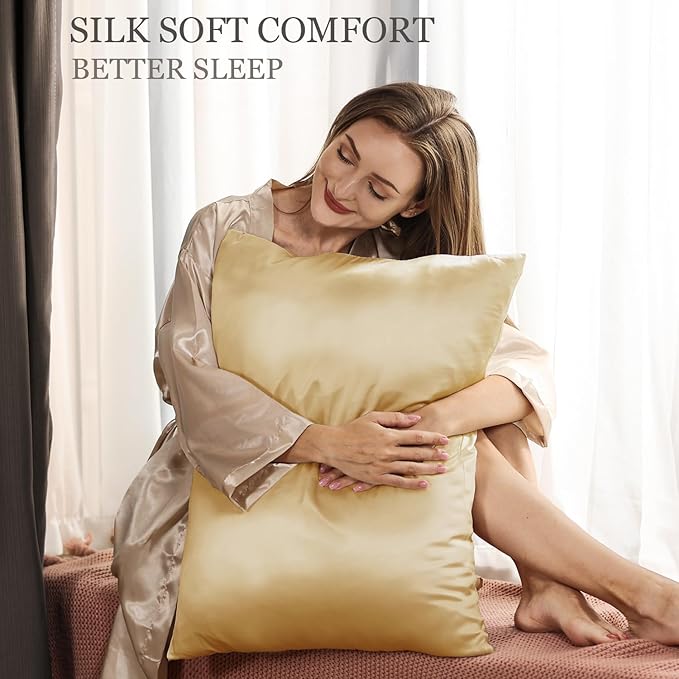 Adubor 100% Silk Pillowcase - Mulberry Silk Pillow Cases, 22 Momme 6A Grade Fibers, Silk Pillow Case for Hair and Skin Health, with Hidden Zipper (Queen 20''x30'', Gold, 1PC)