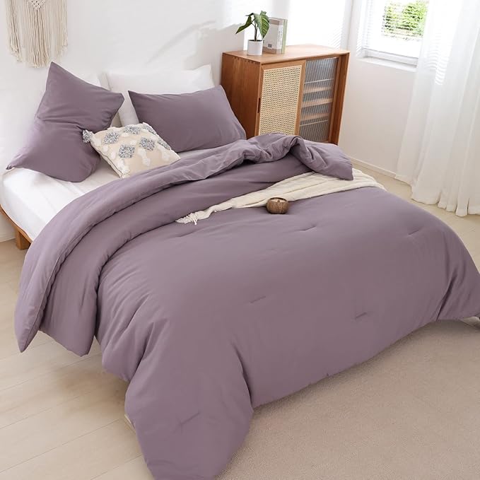 ROSGONIA Comforter Full Size for Boys Teen Girls Dusty Purple, 3pcs(1 Boho Comforter & 2 Pillowcases) Lightweight Dorm Bedding Soft All Season Bed Set