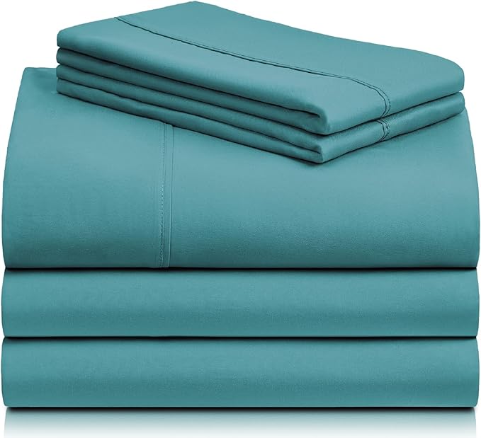 LuxClub 5 PC Split King Sheet Set, Breathable Luxury Bed Sheets, Deep Pockets 18" Eco Friendly Wrinkle Free Cooling Sheets Machine Washable Hotel Bedding Silky Soft - Teal Split King