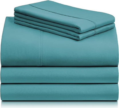 LuxClub 5 PC Split King Sheet Set, Breathable Luxury Bed Sheets, Deep Pockets 18" Eco Friendly Wrinkle Free Cooling Sheets Machine Washable Hotel Bedding Silky Soft - Teal Split King