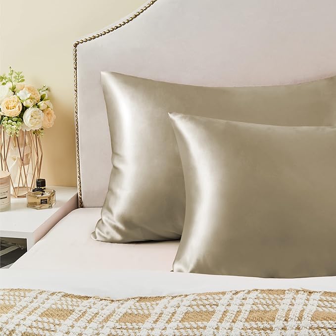 BEDELITE Satin Pillowcase for Hair and Skin, Super Soft and Cooling Similar to Silk Pillow Cases 2 Pack with Envelope Closure, Gift for Women Men(20"x26" Standard Size, Taupe)