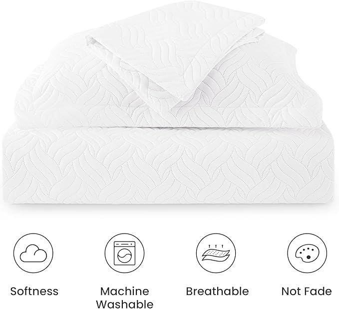 Love's cabin California King Size Quilt Bedding Set White Bedspread - Cal King Summer Lightweight Bedspread Comforter - Wave Pattern Coverlet for All Season - 3 Pieces (1 Quilt, 2 Pillow Shams)