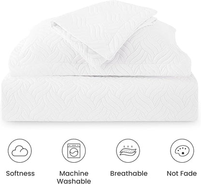 Love's cabin Quilts for Full Bed White Bedspreads Bedding Set - Lightweight Bedspread Comforter - Wave Pattern Bedding Coverlet for All Season - 3 Pieces (1 Quilt, 2 Pillow Shams)