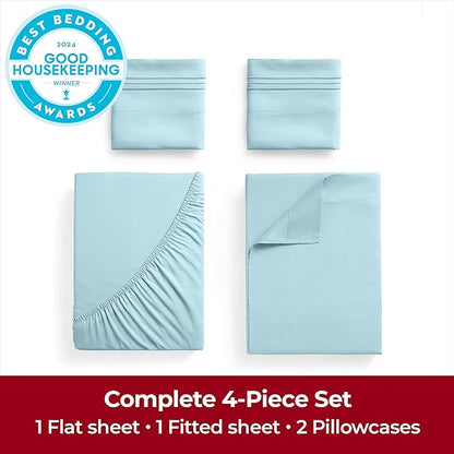 Mellanni Extra Deep Queen Sheets - 4 PC Iconic Collection Bedding - Hotel Luxury, Ultra Soft, Cooling Bed Sheets - Wrinkle, Fade, Stain Resistant (Queen, Aqua)