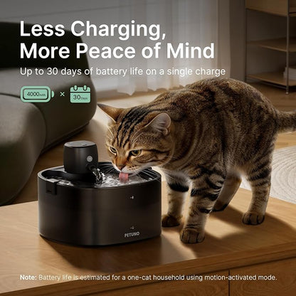 Cordless Cat Water Fountain, Battery Operated, Black 6 Filters, 78oz | Wireless Cat Fountain Rechargeable 4000mAh, Motion Sensor, Ultra-Quiet Pump, Locking Lid, Automatic Pet Fountain