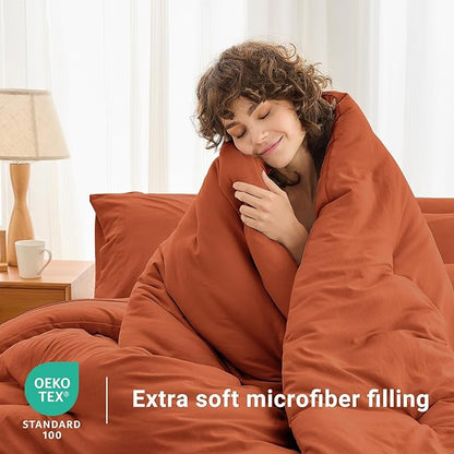 MUXHOMO 5 Pieces Twin XL Comforter Set, Soft Bed in a Bag Twin XL Size, All Season Bedding Set with Comforter, Flat Sheet, Fitted Sheet, Pillowcases & Shams, Burnt Orange