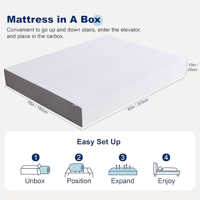 Amazon Basics Breathable Gel Memory Foam Mattress, Medium Firm, 10 Inch, King, White/Grey